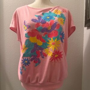 Vintage 80s 90s pink neon floral top, size small/medium